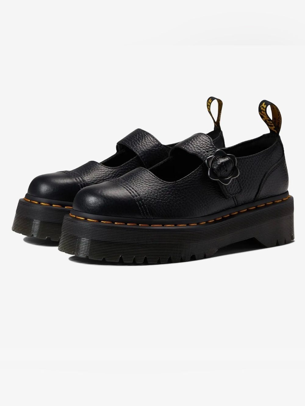 NWOT Dr. Martens Addina Flower Black Leather Platform Mary Jane 8
